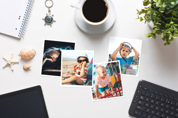istock Printed photographs, photo lab concept, top view 1255481200