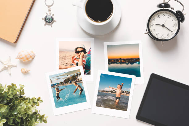 istock Printed photographs, photo lab concept, top view 1255481210
