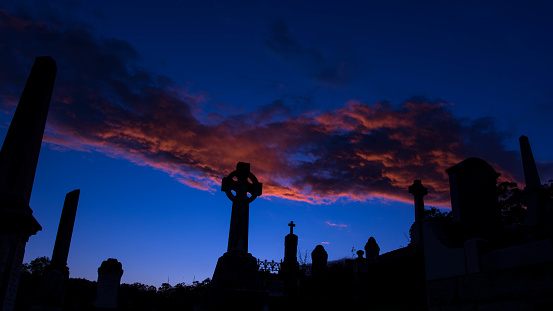 cemetery at sunset