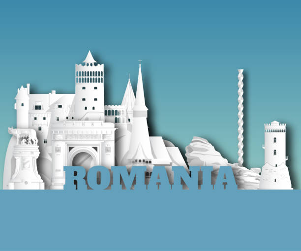 illustrazioni stock, clip art, cartoni animati e icone di tendenza di romania landmark global travel and journey sfondo di carta. vector design template.utilizzato per la pubblicità, libro, banner, modello, viaggi di viaggio o presentazione. - romania