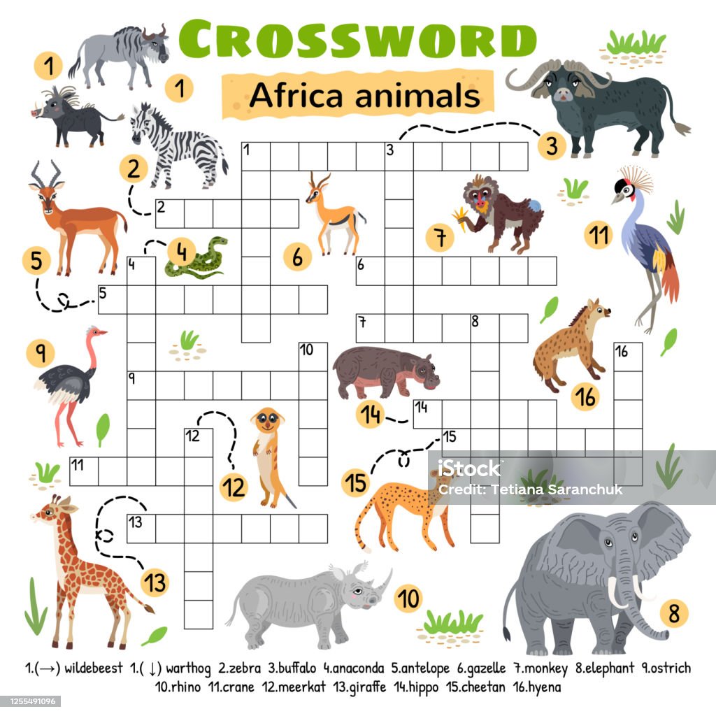 Africa Animals Crossword Game For Preschool Kids Stock Illustration -  Download Image Now - Animal, Single Word, Discovery - iStock