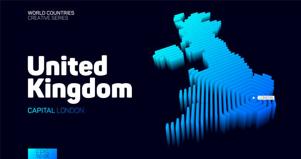 istock Isometric map of United Kingdom with blue hexagon lines 1255493263