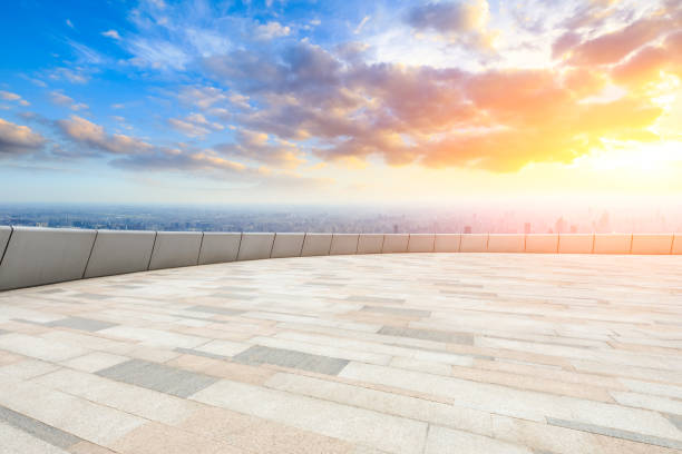 istock Empty square floor and Shanghai skyline at sunset. 1255502116