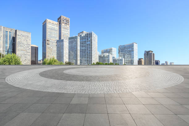 Empty square floor and modern city scenery in Beijing,China.
