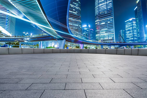 istock Empty floor and Shanghai city buildings with bridge scenery. 1255502721