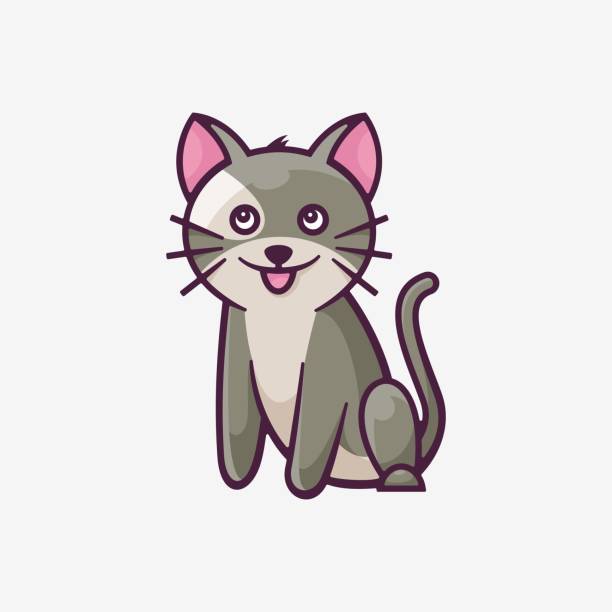 вектор иллюстрация милый кот простой стиль талисмана. - mammals stock illustrations