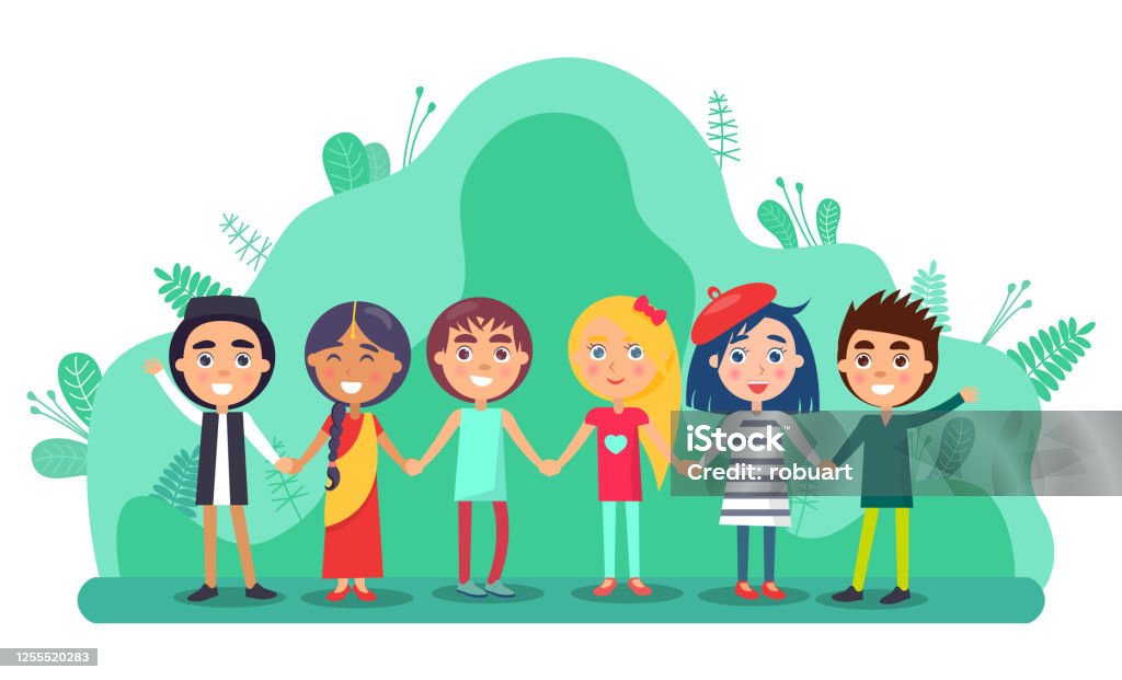 Grupo de Niños Que se aferran a la mano, Vector de la Amistad - arte vectorial de Adolescente libre de derechos Grupo de Niños Que se aferran a la mano, Vector de la Amistad - arte vectorial de Adolescente libre de derechos