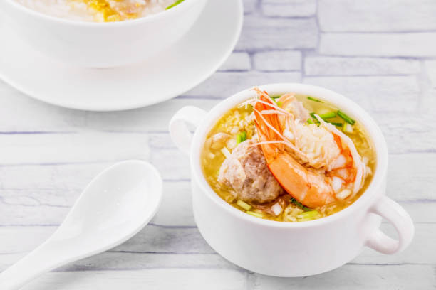 istock Shrimp porridge white bowl 1255523992