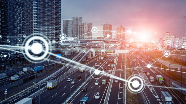 istock Modern city freeway and communication network. Intelligent Transport Systems. 1255527413
