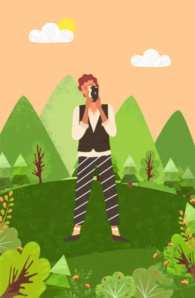 Vector illustration of Photographer Working on Photo Taking Pictures