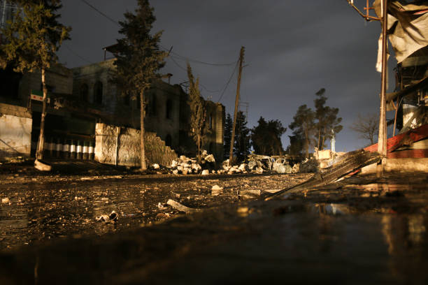 Night photo of the destruction
