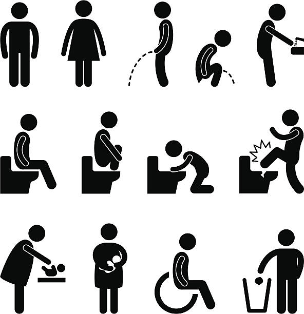 ilustraciones, imágenes clip art, dibujos animados e iconos de stock de sanitario baño embarazada icono de signo público para personas con discapacidades - orinar