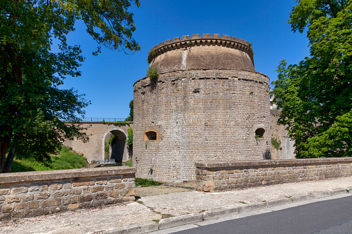 Tournus, France - December 26, 2024: The facade of the Saint-Philibert abbey.