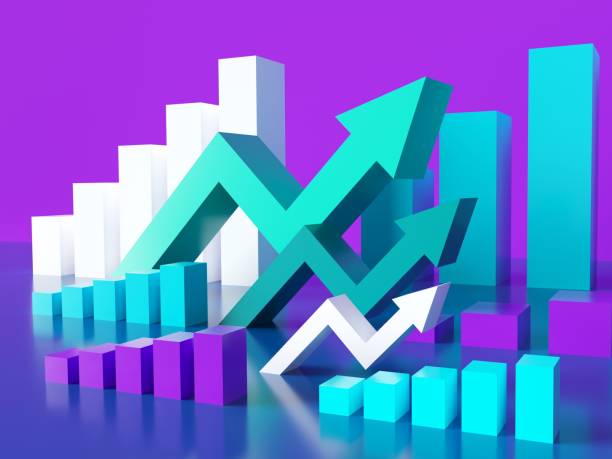 istock Exchange graphic up growth - 3d render illustration. Green arrows infographic layout. Business investment concept banner. Market trading concept. Presentation success diagram. Raster digital bitmap. 1255540635