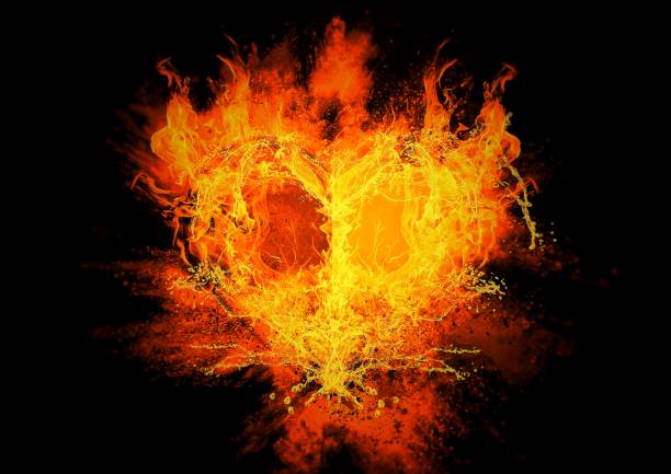istock 3D illustration of a heart-shaped flame 1255546988