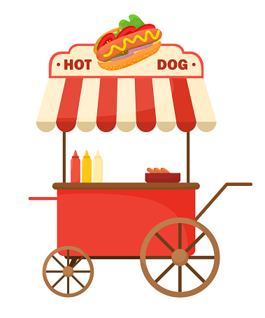Cart With A Hot Dog Vector Illustration In Cartoon Flat Style Stock  Illustration - Download Image Now - iStock