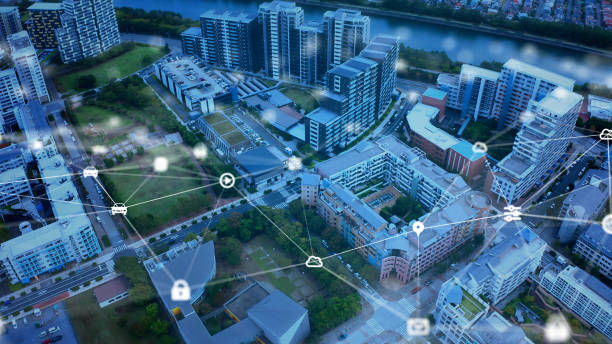 Smart city and communication network concept. 5G. LPWA (Low Power Wide Area). Wireless communication. Smart city and communication network concept. 5G. LPWA (Low Power Wide Area). Wireless communication. antenna aerial photos stock pictures, royalty-free photos & images