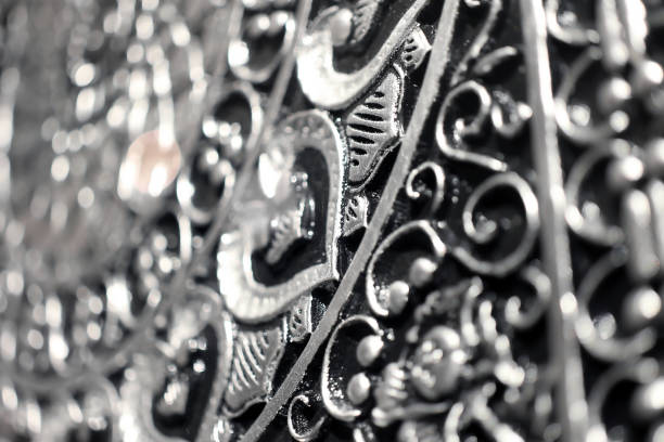 Oriental or Asian artwork decor pattern with metal extreme macro