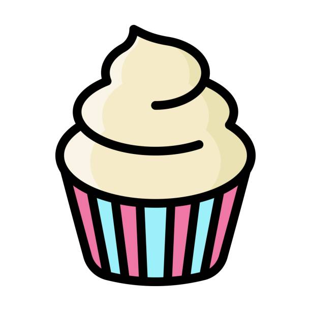 ilustrações, clipart, desenhos animados e ícones de aniversário ou recém-nascido bebê relacionado aniversário doce e delicioso vetores bolo com curso editável, - cupcake