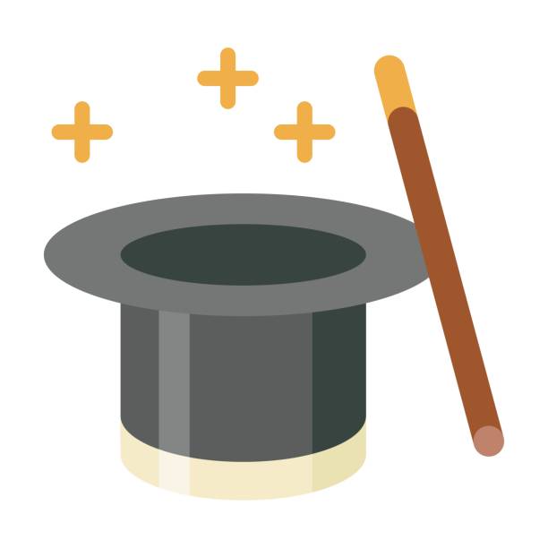 istock birthday or new born baby related magic hat with magic stick and plus sign vectors in flat style, 1255562395