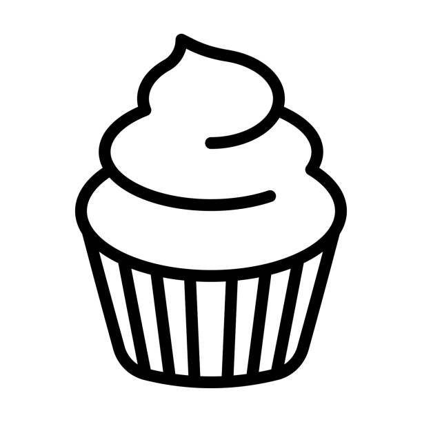 ilustraciones, imágenes clip art, dibujos animados e iconos de stock de cumpleaños o recién nacido bebé relacionado cumpleaños dulce y delicioso pastel vectores en estilo lineal, - cupcake
