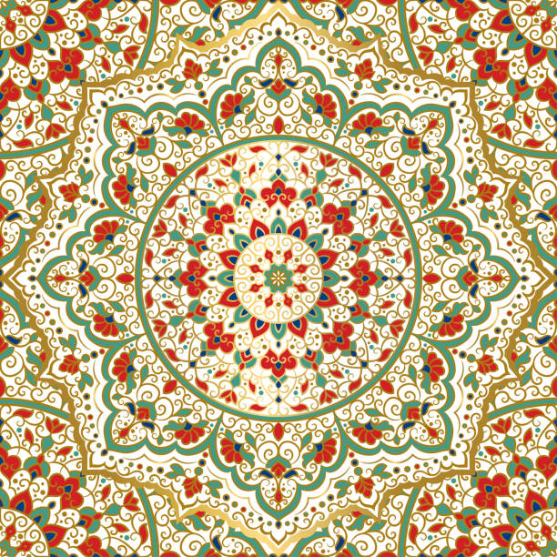istock Red, green and gold luxury ornament seamless pattern. Traditional Turkish, Indian motifs. Great for fabric and textile, wallpaper, packaging or any desired idea. 1255566041