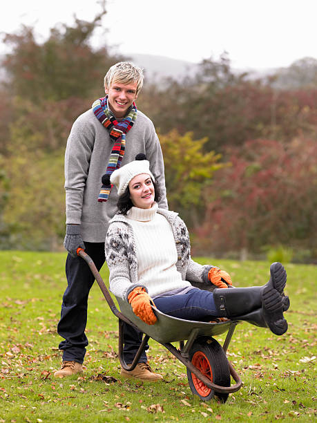 istock Young couple playing in wheelbarrow 125556628