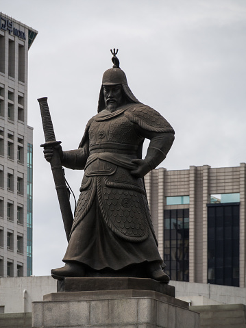 Seoul, South Korea - 11.July 2020: The statue of admiral 