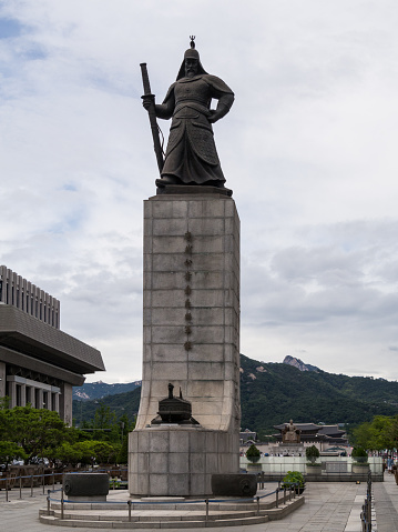 Seoul, South Korea - 11.July 2020: The statue of admiral 