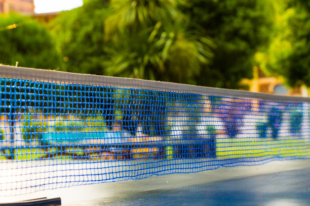 Ping pong table close-up and background, outdoors holidays.