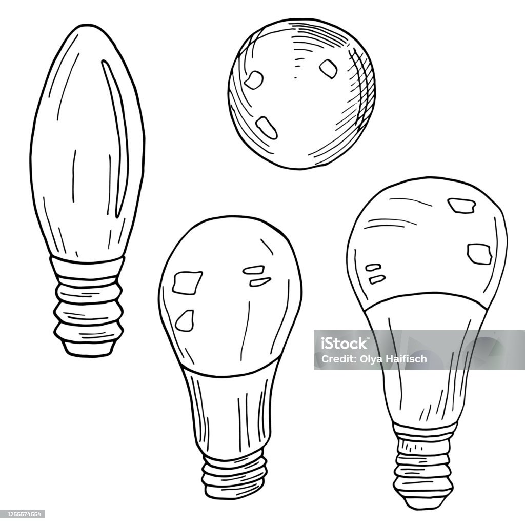 Bộ Bóng Đèn Vector Đèn Led Vẽ Tay Được Cách Ly Trên Nền Trắng Phác ...