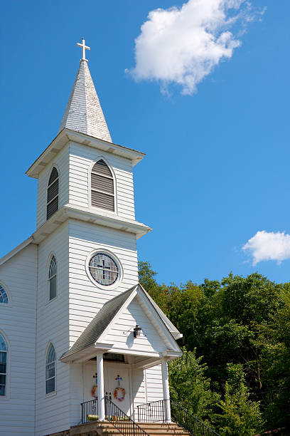 istock White community church against blue sky 125557499