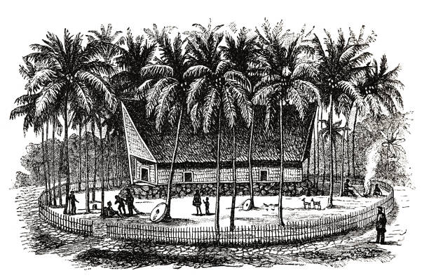 dom tubylców na wyspach yap caroline - loin cloth stock illustrations
