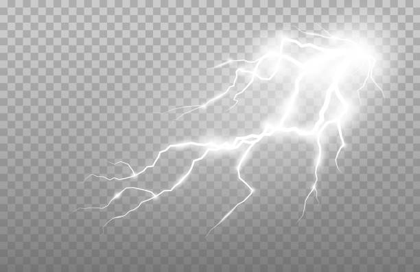 Realistic lightning and thunder strike. Electric discharge set of vector abstract illustration. Realistic lightning and thunder strike. Electric discharge set of vector abstract illustration. thunderstorm stock illustrations