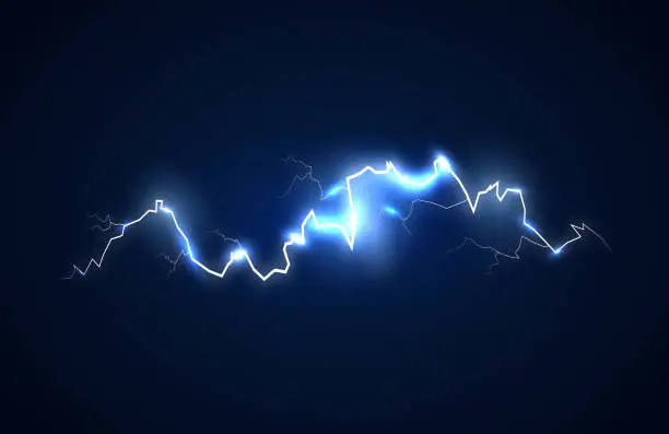 Vector illustration of Beautiful thunderstorm isolated on dark background. Realistic lightning speed for thunder and lightning design.