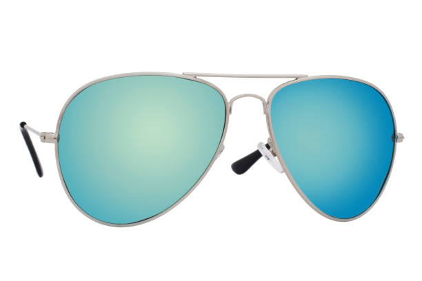 istock Sunglasses with a silver frame and blue mirror lens isolated on white background. 1255581473