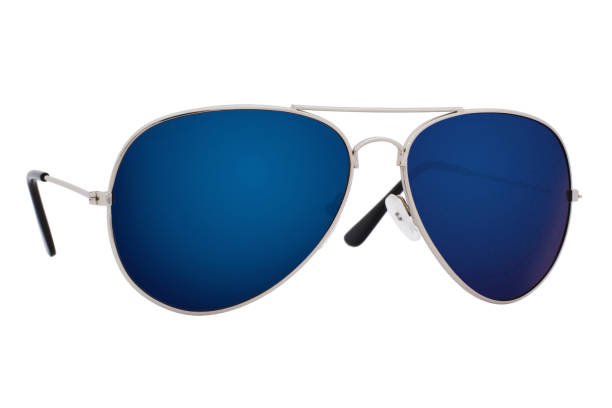 istock Sunglasses with a silver frame and blue lens isolated on white background. 1255581494