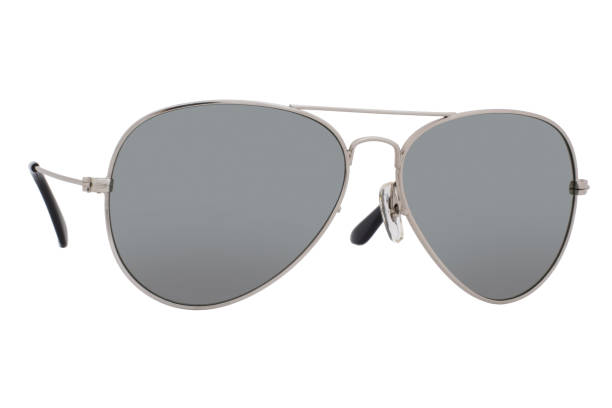 istock Sunglasses with a silver frame and mirror lens isolated on white background. 1255581501