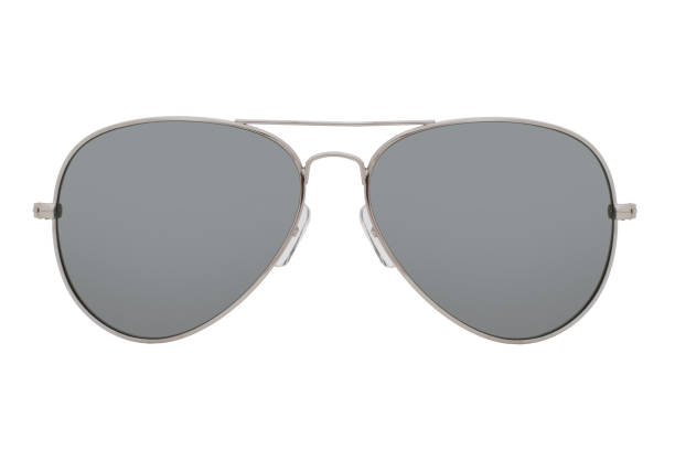 istock Sunglasses with a silver frame and mirror lens isolated on white background. 1255581502