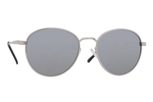istock Sunglasses with a silver frame and mirror lens isolated on white background. 1255581505