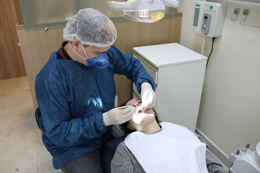 Dentist examining patient