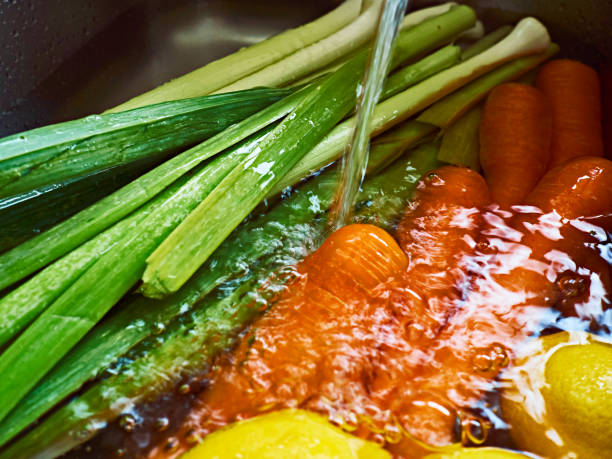istock Fresh carrot, leek and lemon in water. 1255588552