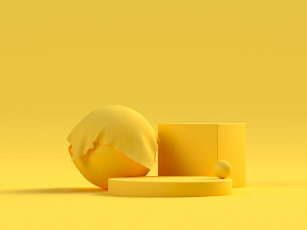 istock yellow scene geometric shape set podium stage 3d rendering 1255590003