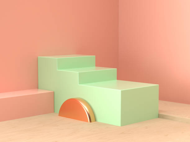 istock orange green pastel scene wall corner geometric set stage 3d rendering 1255590039