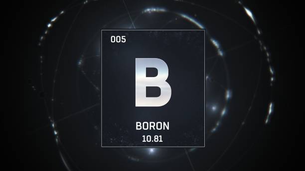 istock Boron as Element 5 of the Periodic Table 3D animation on silver background 1255593190