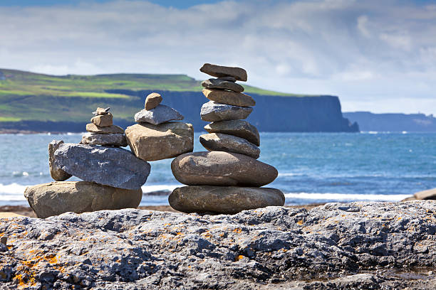 Happy and Stable Stone Family . stock photo