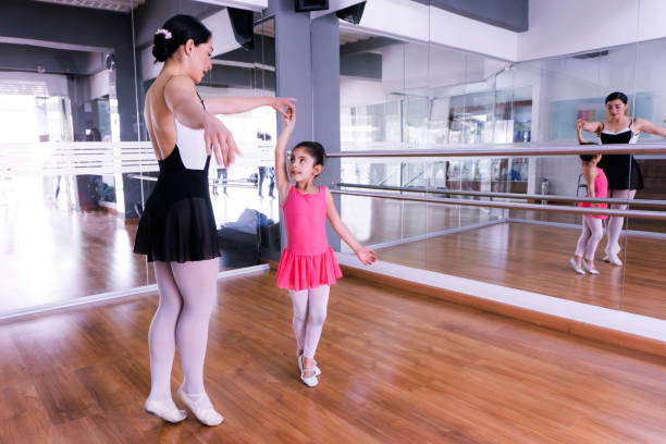 istock Female teacher and cute little student during a ballet lesson 1255605002