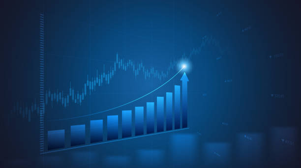 istock Abstract financial graph with up trend line in stock market on blue colour background 1255606293