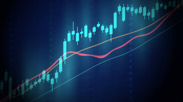 istock Abstract financial graph with up trend line in stock market on blue colour background 1255606326