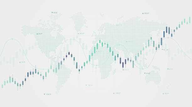 白色の背景に株式市場でキャンドルスティックグラフと世界地図と抽象的な財務チャート - stock market white colors finance点のイラスト素材／クリップアート素材／マンガ素材／アイコン素材